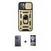 MARSİLYAN™- iPhone 12 Pro Kılıf Ahenk Klasik - Siyah 34D Hayalet Izgaralı Cam + Neon Fosforlu Kamera Lens - BZ