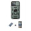 MARSİLYAN™- iPhone 12 Pro Kılıf Ahenk Klasik - Siyah 34D Hayalet Izgaralı Cam + Metal Kamera Lens Koruma Cam - MI