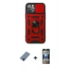 MARSİLYAN™- iPhone 12 Pro Kılıf Ahenk Klasik - Siyah 34D Hayalet Izgaralı Cam + Metal Kamera Lens Koruma Cam - MI
