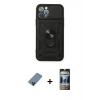 MARSİLYAN™- iPhone 12 Pro Kılıf Ahenk Klasik - Siyah 34D Hayalet Izgaralı Cam + Metal Kamera Lens Koruma Cam - MI