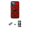 MARSİLYAN™- iPhone 12 Pro Kılıf Ahenk Klasik - Siyah 34D Hayalet Izgaralı Cam + Shine Kamera Lens Koruma Cam - PE