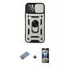 MARSİLYAN™- iPhone 12 Pro Kılıf Ahenk Klasik - Siyah 34D Hayalet Izgaralı Cam + Shine Kamera Lens Koruma Cam - PE