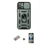 MARSİLYAN™- iPhone 12 Pro Kılıf Ahenk Klasik - Siyah 34D Hayalet Izgaralı Cam + Shine Kamera Lens Koruma Cam - SABE