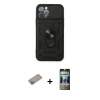 MARSİLYAN™- iPhone 12 Pro Kılıf Ahenk Klasik - Siyah 34D Hayalet Izgaralı Cam + Shine Kamera Lens Koruma Cam - SABE