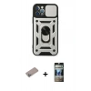 MARSİLYAN™- iPhone 12 Pro Kılıf Ahenk Klasik - Siyah 34D Hayalet Izgaralı Cam + Shine Kamera Lens Koruma Cam - SABE