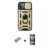 MARSİLYAN™- iPhone 12 Pro Kılıf Ahenk Klasik - Siyah 34D Hayalet Izgaralı Cam + Shine Kamera Lens Koruma Cam - SABE