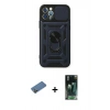 MARSİLYAN™- iPhone 12 Pro Kılıf Ahenk Klasik - Siyah 360 Mat Full Body Arka Koruyucu + Shine Kamera Lens Koruma Cam - GD