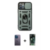 MARSİLYAN™- iPhone 12 Pro Kılıf Ahenk Klasik - Siyah 360 Mat Full Body Arka Koruyucu + Neon Fosforlu Kamera Lens - MI