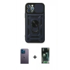 MARSİLYAN™- iPhone 12 Pro Kılıf Ahenk Klasik - Siyah 360 Mat Full Body Arka Koruyucu + Neon Fosforlu Kamera Lens - MI