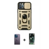MARSİLYAN™- iPhone 12 Pro Kılıf Ahenk Klasik - Siyah 360 Mat Full Body Arka Koruyucu + Neon Fosforlu Kamera Lens - MI