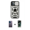 MARSİLYAN™- iPhone 12 Pro Kılıf Ahenk Klasik - Siyah 360 Mat Full Body Arka Koruyucu + Neon Fosforlu Kamera Lens - MI