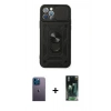 MARSİLYAN™- iPhone 12 Pro Kılıf Ahenk Klasik - Siyah 360 Mat Full Body Arka Koruyucu + Neon Fosforlu Kamera Lens - MI