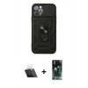 MARSİLYAN™- iPhone 12 Pro Kılıf Ahenk Klasik - Siyah 360 Mat Full Body Arka Koruyucu + Kamera Lens Koruma Cam - SF