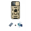 MARSİLYAN™- iPhone 12 Pro Kılıf Ahenk Klasik - Siyah 3D Antistatik Cam Ekran Koruyucu + Metal Kamera Lens Koruma Cam - MI