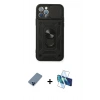 MARSİLYAN™- iPhone 12 Pro Kılıf Ahenk Klasik - Siyah 3D Antistatik Cam Ekran Koruyucu + Metal Kamera Lens Koruma Cam - MI