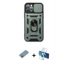 MARSİLYAN™- iPhone 12 Pro Kılıf Ahenk Klasik - Siyah 3D Antistatik Cam Ekran Koruyucu + Shine Kamera Lens Koruma Cam - GI