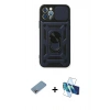 MARSİLYAN™- iPhone 12 Pro Kılıf Ahenk Klasik - Siyah 3D Antistatik Cam Ekran Koruyucu + Shine Kamera Lens Koruma Cam - GI