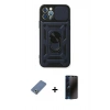 MARSİLYAN™- iPhone 12 Pro Kılıf Ahenk Klasik - Siyah 3D Antistatik Hayalet Cam Ekran Koruyucu + Metal Kamera Lens Koruma Cam - AKYL