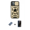 MARSİLYAN™- iPhone 12 Pro Kılıf Ahenk Klasik - Siyah 3D Antistatik Hayalet Cam Ekran Koruyucu + Metal Kamera Lens Koruma Cam - AKYL