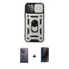 MARSİLYAN™- iPhone 12 Pro Kılıf Ahenk Klasik - Siyah 3D Antistatik Hayalet Cam Ekran Koruyucu + Neon Fosforlu Kamera Lens - BZ