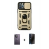 MARSİLYAN™- iPhone 12 Pro Kılıf Ahenk Klasik - Siyah 3D Antistatik Hayalet Cam Ekran Koruyucu + Neon Fosforlu Kamera Lens - BZ