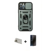 MARSİLYAN™- iPhone 12 Pro Kılıf Ahenk Klasik - Siyah 3D Antistatik Hayalet Cam Ekran Koruyucu + Rainbow Kamera Lens Koruma Cam - GD