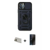 MARSİLYAN™- iPhone 12 Pro Kılıf Ahenk Klasik - Siyah 3D Antistatik Hayalet Cam Ekran Koruyucu + Rainbow Kamera Lens Koruma Cam - GD
