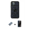MARSİLYAN™- iPhone 12 Pro Kılıf Ahenk Klasik - Siyah 3D Antistatik Hayalet Cam Ekran Koruyucu + Metal Kamera Lens Koruma Cam - GS