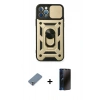 MARSİLYAN™- iPhone 12 Pro Kılıf Ahenk Klasik - Siyah 3D Antistatik Hayalet Cam Ekran Koruyucu + Metal Kamera Lens Koruma Cam - GS
