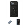MARSİLYAN™- iPhone 12 Pro Kılıf Ahenk Klasik - Siyah 3D Antistatik Hayalet Cam Ekran Koruyucu + Metal Kamera Lens Koruma Cam - GS