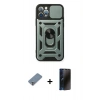 MARSİLYAN™- iPhone 12 Pro Kılıf Ahenk Klasik - Siyah 3D Antistatik Hayalet Cam Ekran Koruyucu + Metal Kamera Lens Koruma Cam - GS