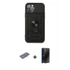 MARSİLYAN™- iPhone 12 Pro Kılıf Ahenk Klasik - Siyah 3D Antistatik Hayalet Cam Ekran Koruyucu + Renkli Kamera Lens Koruma Cam - MI