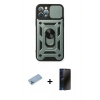 MARSİLYAN™- iPhone 12 Pro Kılıf Ahenk Klasik - Siyah 3D Antistatik Hayalet Cam Ekran Koruyucu + Shine Kamera Lens Koruma Cam - MI