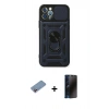 MARSİLYAN™- iPhone 12 Pro Kılıf Ahenk Klasik - Siyah 3D Antistatik Hayalet Cam Ekran Koruyucu + Shine Kamera Lens Koruma Cam - PE
