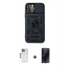 MARSİLYAN™- iPhone 12 Pro Kılıf Ahenk Klasik - Siyah 3D Antistatik Hayalet Cam Ekran Koruyucu + Shine Kamera Lens - MI
