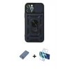 MARSİLYAN™- iPhone 12 Pro Kılıf Ahenk Klasik - Siyah 3D Antistatik Seramik Nano Ekran Koruyucu + Metal Kamera Lens Koruma Cam - AKYL