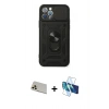 MARSİLYAN™- iPhone 12 Pro Kılıf Ahenk Klasik - Siyah 3D Antistatik Seramik Nano Ekran Koruyucu + Rainbow Kamera Lens Koruma Cam - GD