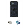 MARSİLYAN™- iPhone 12 Pro Kılıf Ahenk Klasik - Siyah 3D Antistatik Seramik Nano Ekran Koruyucu + Rainbow Kamera Lens Koruma Cam - GD