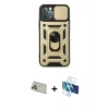 MARSİLYAN™- iPhone 12 Pro Kılıf Ahenk Klasik - Siyah 3D Antistatik Seramik Nano Ekran Koruyucu + Rainbow Kamera Lens Koruma Cam - GD