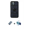 MARSİLYAN™- iPhone 12 Pro Kılıf Ahenk Klasik - Siyah 3D Antistatik Seramik Nano Ekran Koruyucu + Metal Kamera Lens Koruma Cam - MI