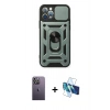 MARSİLYAN™- iPhone 12 Pro Kılıf Ahenk Klasik - Siyah 3D Antistatik Seramik Nano Ekran Koruyucu + Neon Fosforlu Kamera Lens - BZ