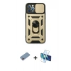 MARSİLYAN™- iPhone 12 Pro Kılıf Ahenk Klasik - Siyah 3D Antistatik Seramik Nano Ekran Koruyucu + Pembe Shine Kamera Lens Koruma Cam