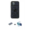 MARSİLYAN™- iPhone 12 Pro Kılıf Ahenk Klasik - Siyah 3D Antistatik Seramik Nano Ekran Koruyucu + Renkli Kamera Lens Koruma Cam - YL