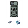 MARSİLYAN™- iPhone 12 Pro Kılıf Ahenk Klasik - Siyah 3D Antistatik Seramik Nano Ekran Koruyucu + Renkli Kamera Lens Koruma Cam - YL