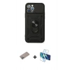 MARSİLYAN™- iPhone 12 Pro Kılıf Ahenk Klasik - Siyah 3D Antistatik Seramik Nano Ekran Koruyucu + Shine Kamera Lens Koruma Cam - SABE