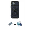 MARSİLYAN™- iPhone 12 Pro Kılıf Ahenk Klasik - Siyah 3D Antistatik Seramik Nano Ekran Koruyucu + Shine Kamera Lens Koruma Cam - SH