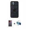 MARSİLYAN™- iPhone 12 Pro Kılıf Ahenk Klasik - Siyah 3D Antistatik Seramik Nano Ekran Koruyucu + Neon Fosforlu Kamera Lens - TU