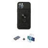 MARSİLYAN™- iPhone 12 Pro Kılıf Ahenk Klasik - Siyah 3D Antistatik Seramik Nano Ekran Koruyucu + Renkli Kamera Lens Koruma Cam - TU