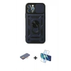 MARSİLYAN™- iPhone 12 Pro Kılıf Ahenk Klasik - Siyah 3D Antistatik Seramik Nano Ekran Koruyucu + Renkli Kamera Lens Koruma Cam - TU