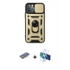 MARSİLYAN™- iPhone 12 Pro Kılıf Ahenk Klasik - Siyah 3D Antistatik Seramik Nano Ekran Koruyucu + Renkli Kamera Lens Koruma Cam - TU